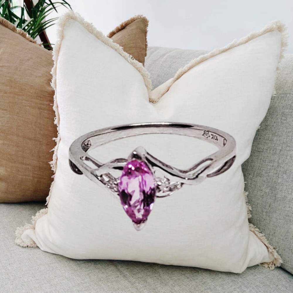 Solid 10K Gold Engagement Ring with Pink Sapphire Gemstone and small Diamonds